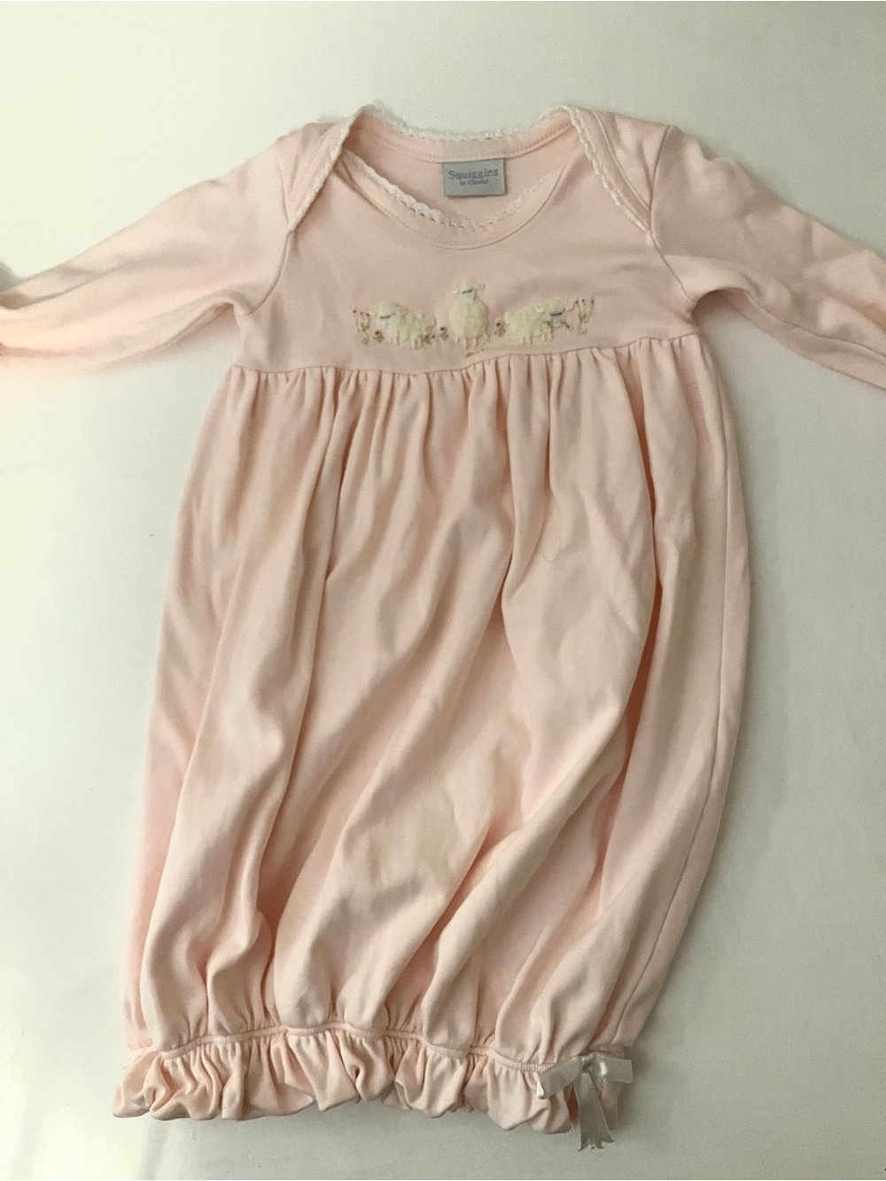 Light pink long sleeve day gown with wool sheep
